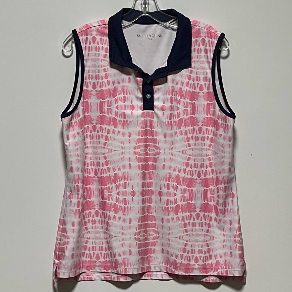 Smith & Quinn Lightweight Pink and white tie-dye Sleeveless polo golf shirt
